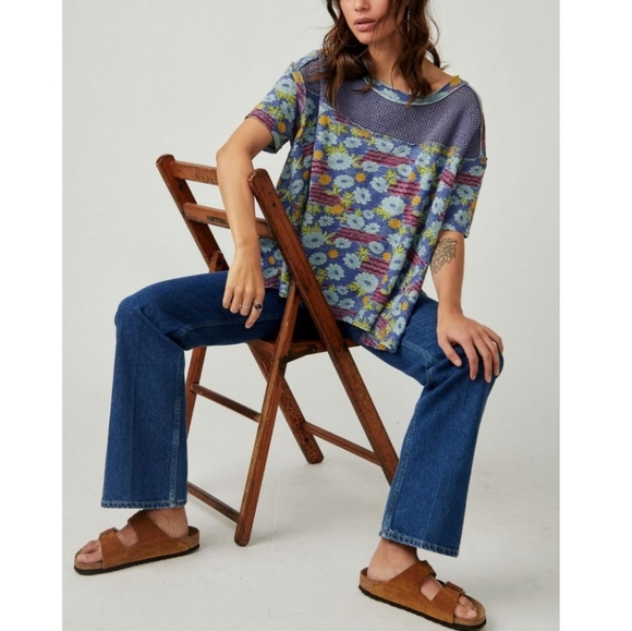 NWT FP We The Free Beach Dreamin Tee In Color Blue Combo - Picture 2 of 6